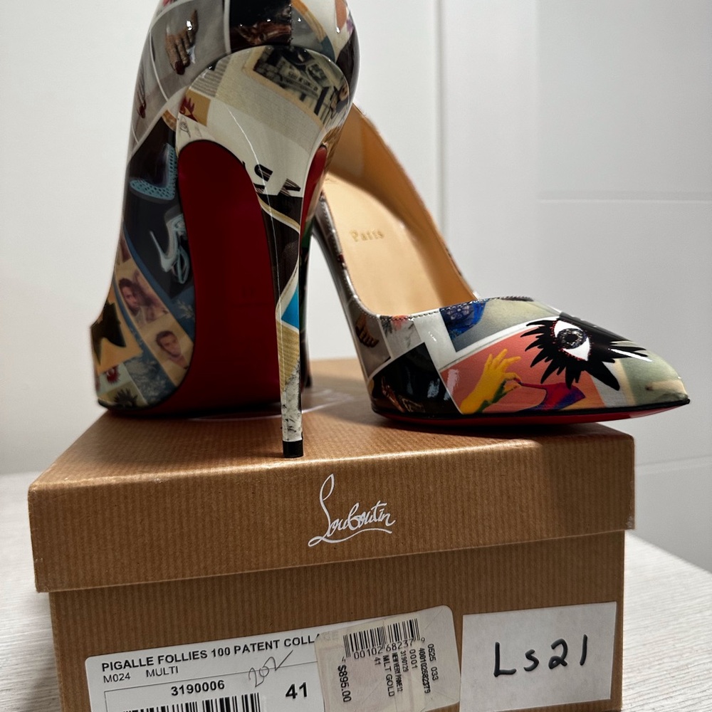 Christian Louboutin Pigalle Follies 100 Patent Collage Multi - size 41